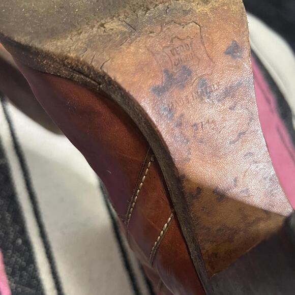 Vintage Made in Italy Genuine Leather Cognac Stacked Cowgirl Boots Womens 7.5 - Picture 8 of 8